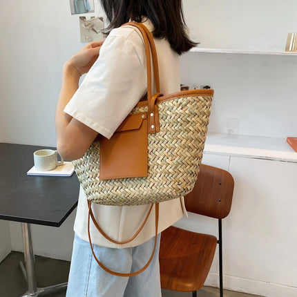 Borse estive in paglia da donna di alta qualità Borse a tracolla da donna alla moda Borsa da spiaggia tote femminile di grande capacità di design