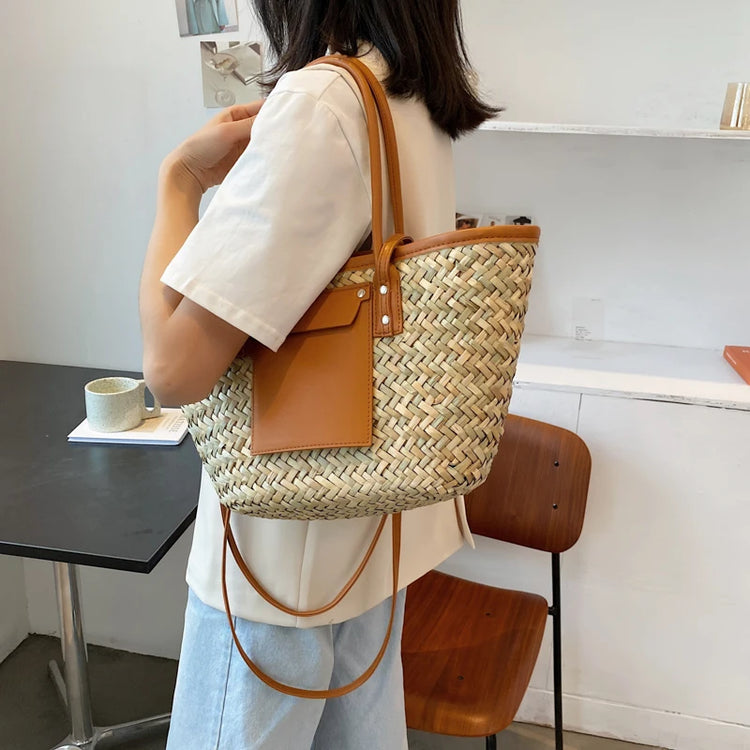 Borse estive in paglia da donna di alta qualità Borse a tracolla da donna alla moda Borsa da spiaggia tote femminile di grande capacità di design