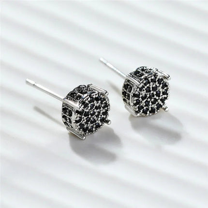 Luxury Full Crystal Round Earrings White Gold Yellow Gold Color White Zircon Stone Wedding Stud Earrings For Women Men Jewelry PlatiNum