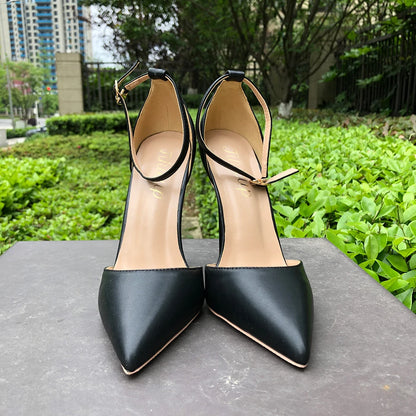Tikicup Black Patent Pointed-Toe Stiletto Pumps Ankle Strap Elegant High Heel Dress Shoes for Women Evening Events, Office