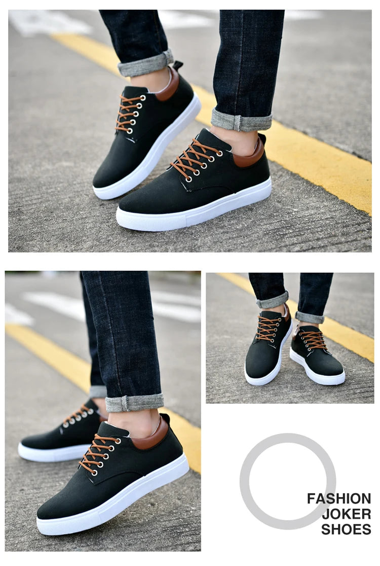 Fashion Canvas Men's Sneakers Black Lace Up Sping Shoes 2024 Classic Casual Vulcanized Shoes Size 46 47 Mens Spring Sport Shoes