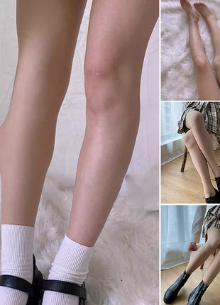 Ladies Winter Skin Tone Leggings Dual-layer Warm Stretchy Fleece Lined Pantyhose Natural Skin Color Soft Long Tights For Women PlatiNum