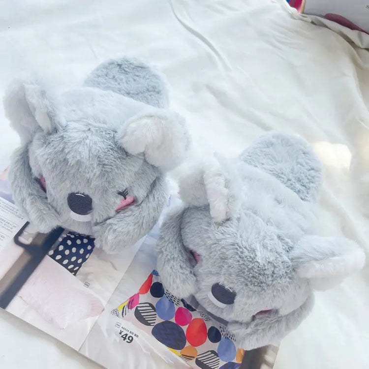 Cute Pink Gray Koala Cartoon Animal Plush Slippers Female Winter Warm Koala Home Woman Slipper