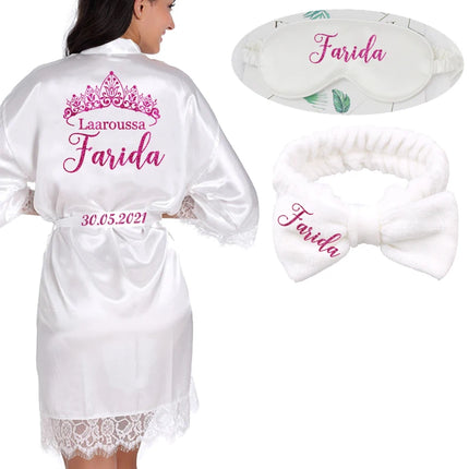 Nome della data personalizzato Abito kimono da sposa Donna Sposa Abiti da damigella d'onore Accappatoio dal design originale per addio al nubilato