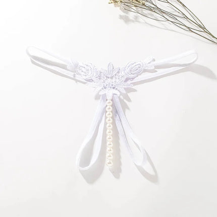 Women Lace Panties Thongs Pearl Pendant Embroidery G-String T-Back Briefs Underwear Hollow Ladies Panties Sexy Lingerie Knickers