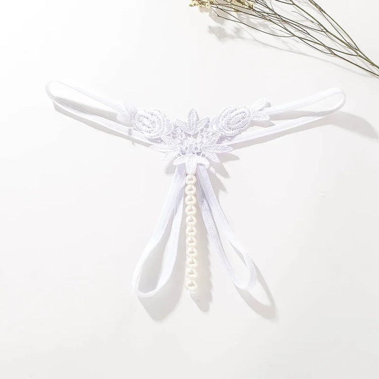 Women Lace Panties Thongs Pearl Pendant Embroidery G-String T-Back Briefs Underwear Hollow Ladies Panties Sexy Lingerie Knickers