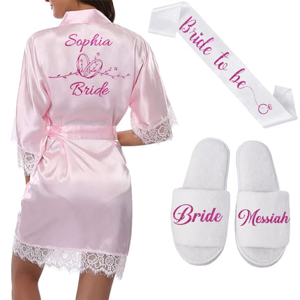 Nome della data personalizzato Abito kimono da sposa Donna Sposa Abiti da damigella d'onore Accappatoio dal design originale per addio al nubilato