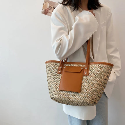 Borse estive in paglia da donna di alta qualità Borse a tracolla da donna alla moda Borsa da spiaggia tote femminile di grande capacità di design