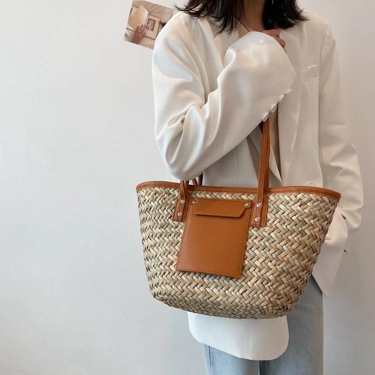 Borse estive in paglia da donna di alta qualità Borse a tracolla da donna alla moda Borsa da spiaggia tote femminile di grande capacità di design