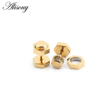 Alisouy 2 pz Nuovo Unisex Gotico Punk Rock In Acciaio Inox Esagono Vite Del Chiodo Delle Donne Degli Uomini Dell'orecchio Orecchini Con Perno Penetranti Gioielli Per Il Corpo platinumshop