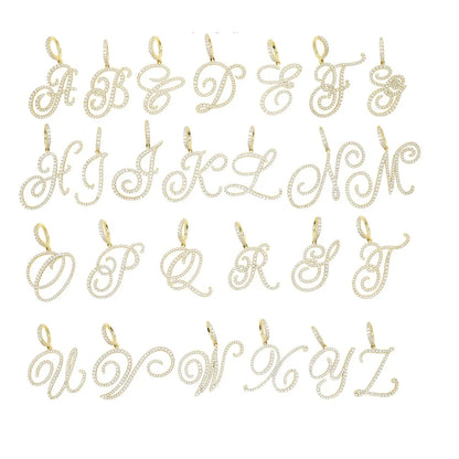 Collana con ciondolo con 26 lettere iniziali in corsivo Micro Pave 5A Cubic Zirconia CZ Gioielli con nome dell'alfabeto