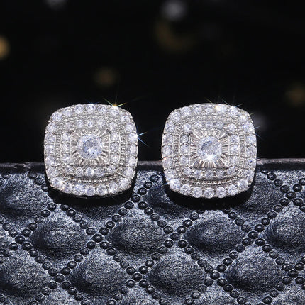 Huitan Brilliant Cubic Zirconia Stud Earrings for Princess Square Shape Versatile Style Fancy Gift Women Earring Classic Jewelry PlatiNum