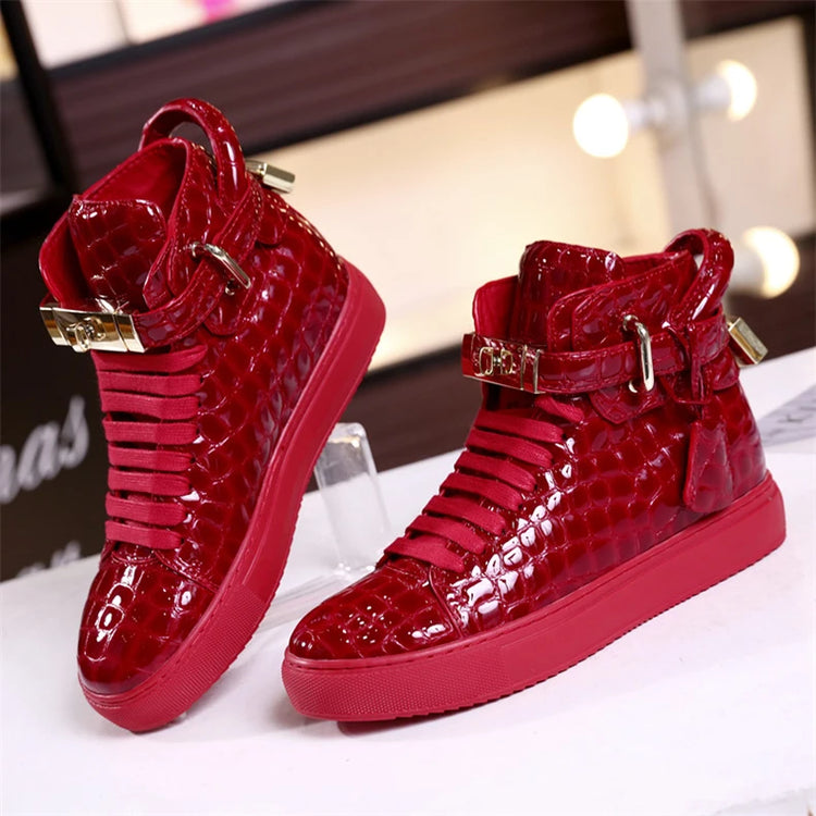 Women’s Genuine Cow Leather Flat Ankle Boots Stone Pattern Black High with Lace Sneakers Designer With Lock Luxury Brands Shoes