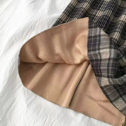 Vintage Wool Pleated Plaid Skirt Women High Waist Plus Size Long Skirt 2022 Autumn Winter Harajuku Female Party Skirt Streetwear PlatiNum