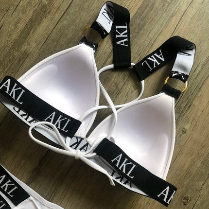 Costumi da bagno da donna Costume da bagno Push Up Bikini 2023 Mujer Lace Up Bikini Costume da bagno donna Stampa di lettere Mini Perizoma Bikini Set platinumshop