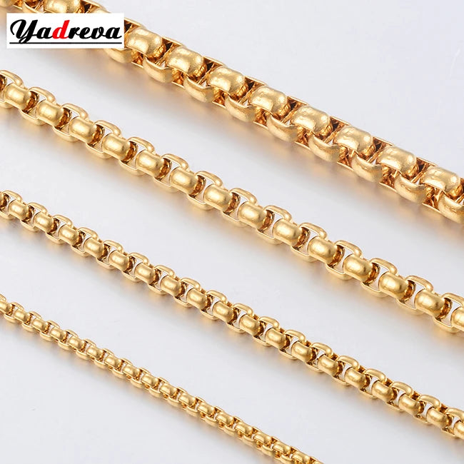 2mm/3mm/4mm/5mm Collana in acciaio inossidabile color oro Scatola rotonda impermeabile Catena a maglie da uomo Lunghezza regalo personalizzato PlatiNum