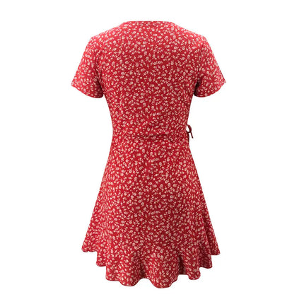 Women's Floal A-Line Summer Dress Sweet Elegant Floral Ruffle V-Neck Bandage Mini Dress for Women Chic Floral