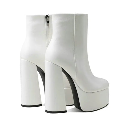 2021 Women Ankle Boots Platform Square High Heel Ladies Motorcycle Boots Faux Leather High High Quality Women's Boots Black