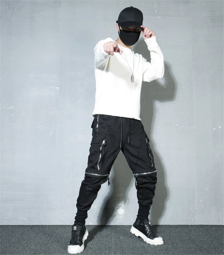 Detachable Black Cargo Pants Men Harajuku Hip Hop Streetwear Multi-Pocket Joggers Trousers Man Elastic Waist Techwear