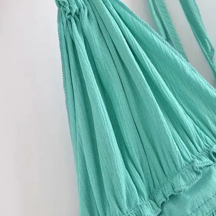 SheMujerSky Sexy Lace Patchwork Backless Mini Dress Summer V Neck Halter Dresses Women's Dress Elegant Party