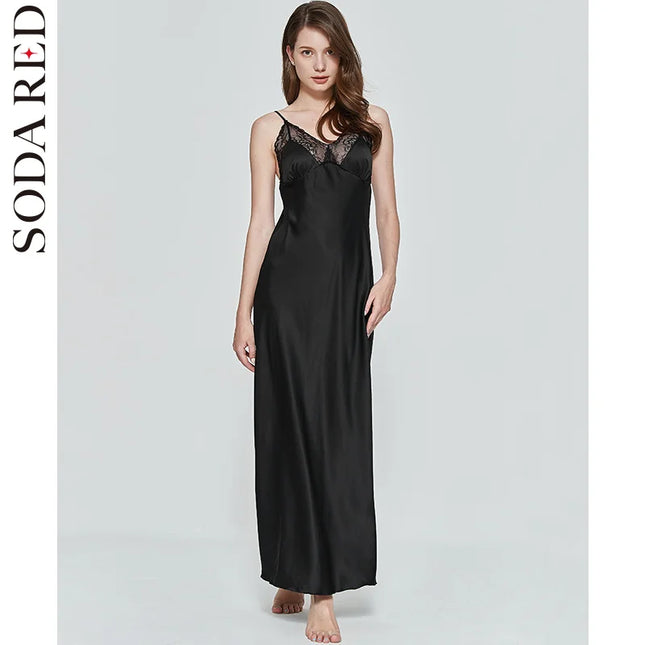 Women's Sexy Nightgown, Long Artificial Silk Dress, Deep V-Neck Pajamas, Female Robe, Sleepwear