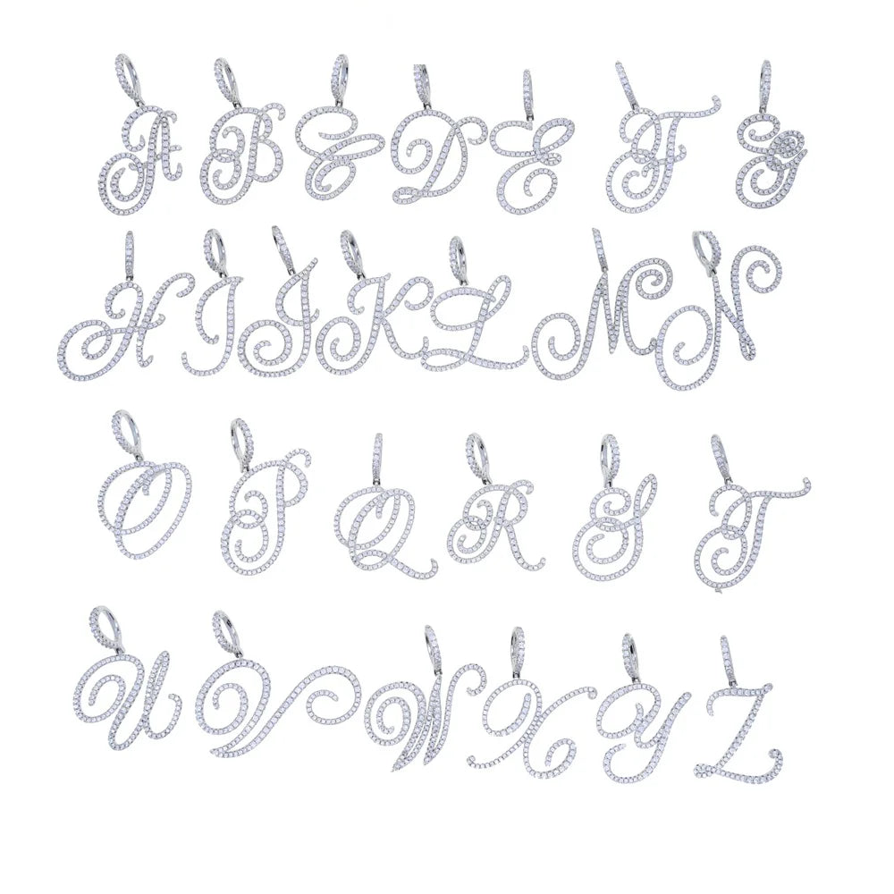 Collana con ciondolo con 26 lettere iniziali in corsivo Micro Pave 5A Cubic Zirconia CZ Gioielli con nome dell'alfabeto