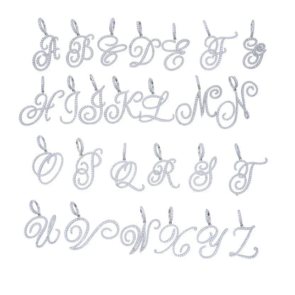 Collana con ciondolo con 26 lettere iniziali in corsivo Micro Pave 5A Cubic Zirconia CZ Gioielli con nome dell'alfabeto