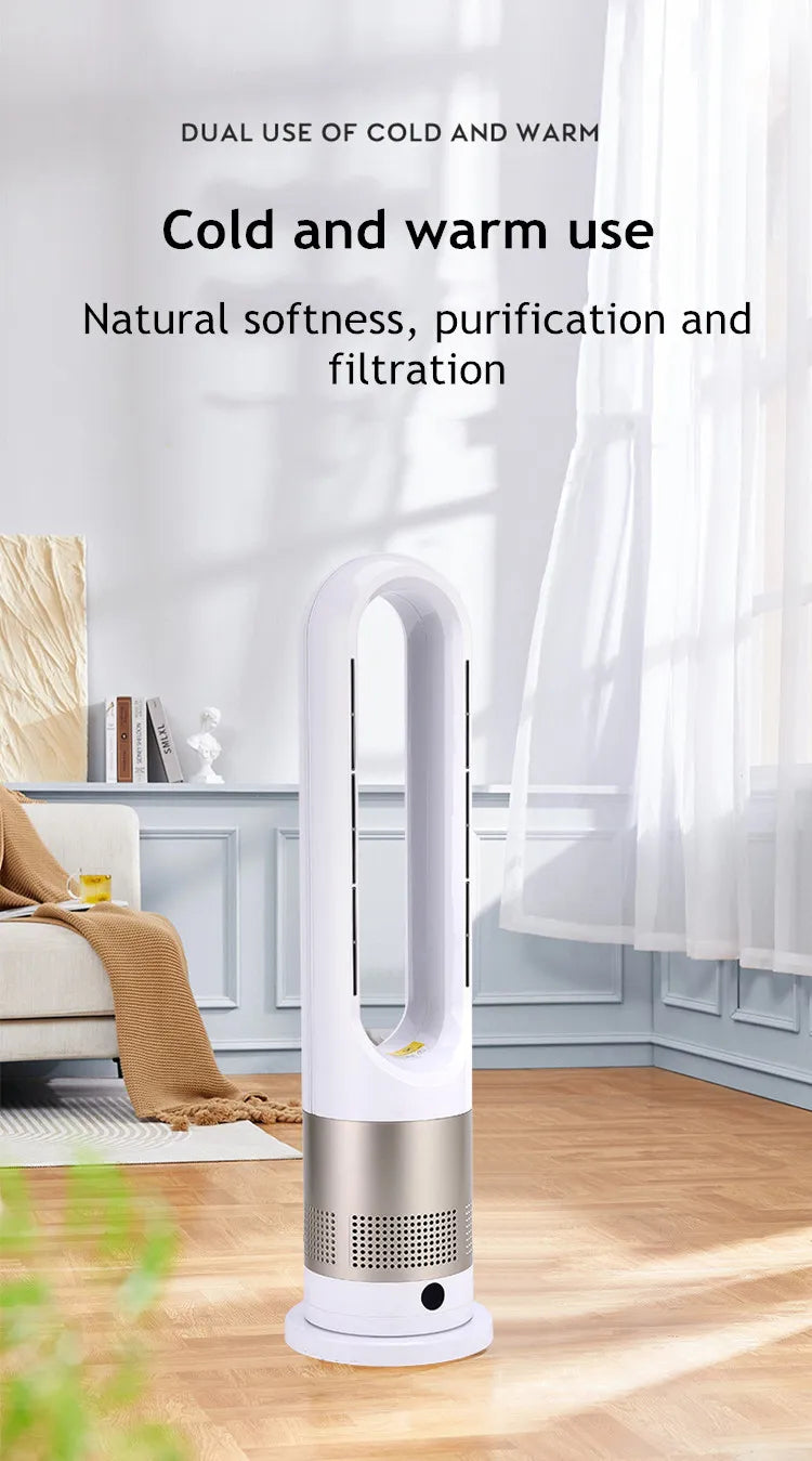 Ventilatore a torre elettrico senza lama con riscaldatore per condizionatore d'aria in piedi con raffreddamento ad aria fredda e calda con telecomando timer