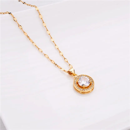 Nuova collana con ciondolo in cristallo di zircone rotondo romantico di lusso coreano per catena clavicola femminile di gioielli in acciaio inossidabile da donna
