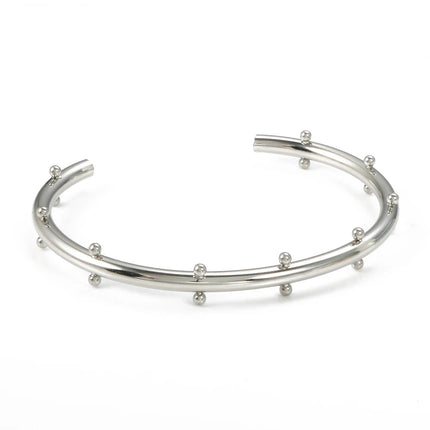Set di gioielli di lusso Bracciale rigido in acciaio inossidabile Anello da dito Orecchini a cerchio con mini sfere per regali di gioielli di moda da donna platinumshop