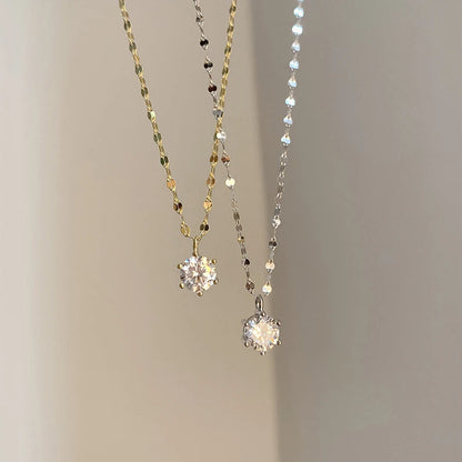 ANENJERY Collana con zirconi singoli color argento per donna Gioielli per feste di nozze con catena a clavicola con zirconi a sei artigli