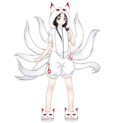 Anime Cosplay Pajamas Unisex Fox White Pajamas Cosplay Costume Adult Men Women Jumpsuits Cartoon Winter Flannel Home Sleepwear