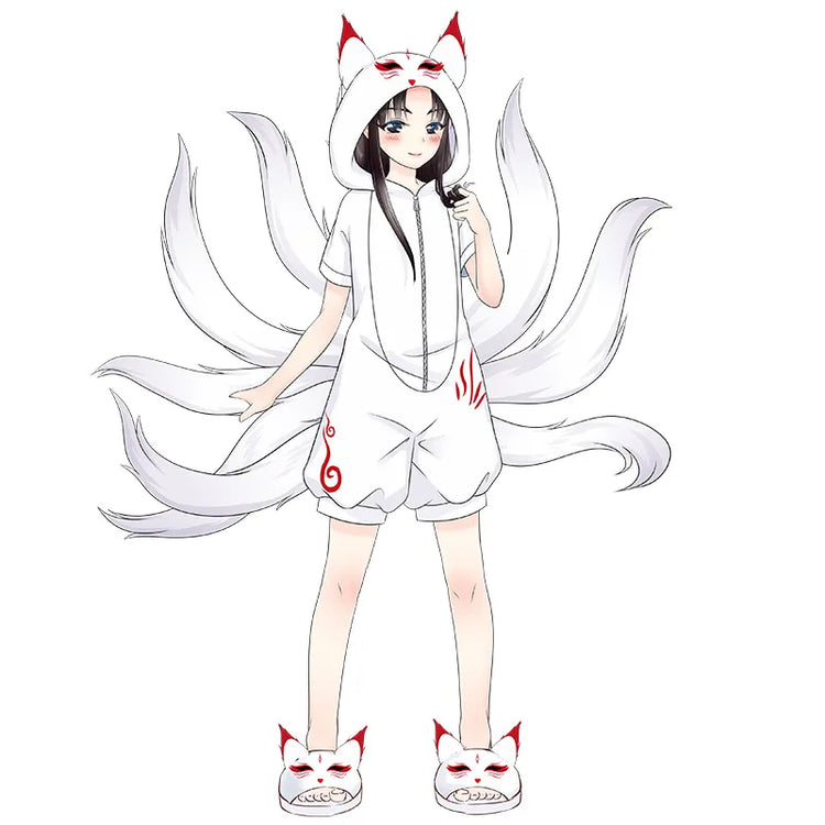 Anime Cosplay Pajamas Unisex Fox White Pajamas Cosplay Costume Adult Men Women Jumpsuits Cartoon Winter Flannel Home Sleepwear