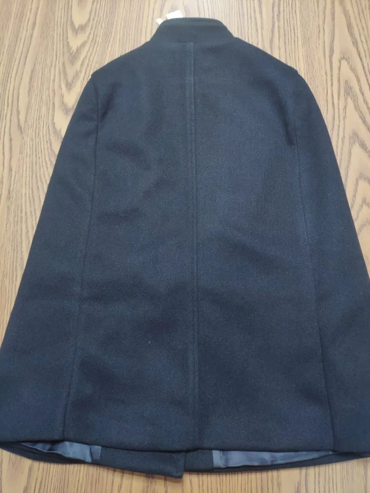 New Winter Women Double Breasted Cape Woolen Blends Elegant Ladies Coat Stand Collar Cloak Outwear Coats Vintage Overcoat