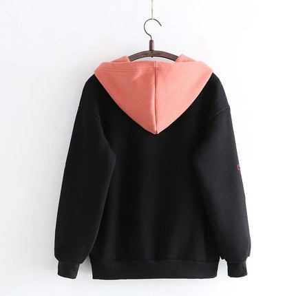 Neploe Women Hoodies Fleece Thick Cute Fox Embroidery Winter Autumn Women Pullovers Jumpers Japanese 2025 New Hooded Coat 56439