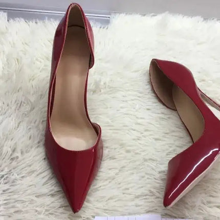 Scarpe con tacco alto a spillo da donna in pelle verniciata nuda 12CM 10CM 8CM Ritagli Punta a punta che celebra scarpe da sera per feste Taglia46 platinumshop