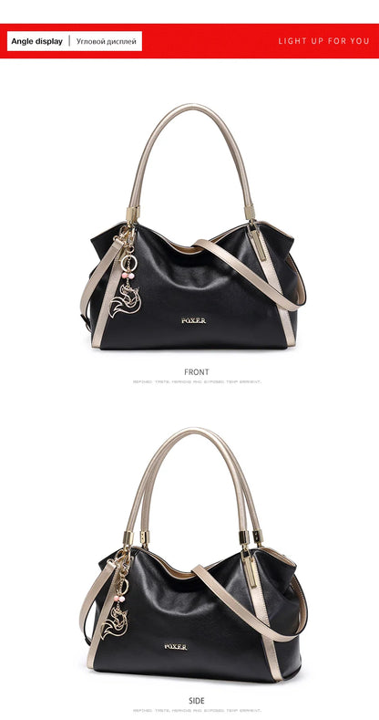 FOXER Women Genuine Leather Handbag Lady Large Capacity Crossbody Shoulder Bags Cowhide Top Handle Tote Festival Gift For Female