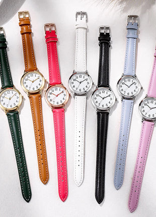 Orologio al quarzo da donna alla moda per il tempo libero, numeri arabi facili da leggere, quadrante semplice, cinturino in pelle PU, colore caramella platinumshop