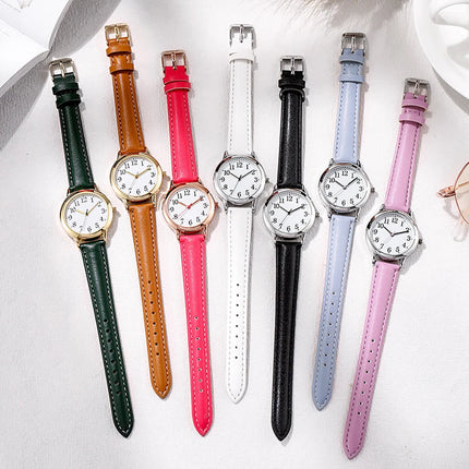 Orologio al quarzo da donna alla moda per il tempo libero, numeri arabi facili da leggere, quadrante semplice, cinturino in pelle PU, colore caramella platinumshop