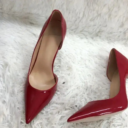Scarpe con tacco alto a spillo da donna in pelle verniciata nuda 12CM 10CM 8CM Ritagli Punta a punta che celebra scarpe da sera per feste Taglia46 platinumshop