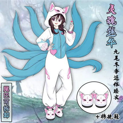 Anime Cosplay Pajamas Unisex Fox White Pajamas Cosplay Costume Adult Men Women Jumpsuits Cartoon Winter Flannel Home Sleepwear