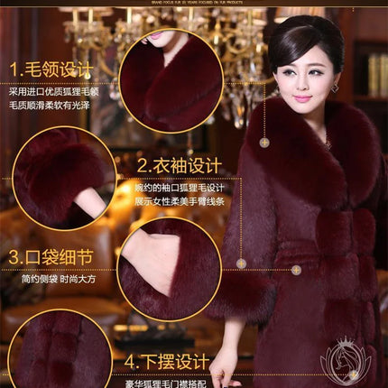 Vintage 2026 New Autumn Winter Female Mid-Long Fleece Overcoat Faux Fur Fox Fur Collar Mink Fur Coat Thicken Elegant 408
