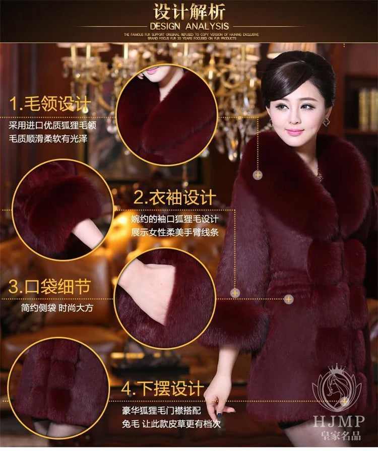 Vintage 2026 New Autumn Winter Female Mid-Long Fleece Overcoat Faux Fur Fox Fur Collar Mink Fur Coat Thicken Elegant 408