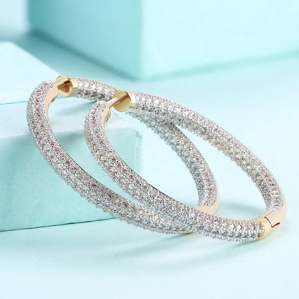 925 Silver 34mm 18K Gold Circle Hoop Earrings For Women Fashion Wedding Jewelry PlatiNum