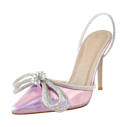 Onlymaker donna elegante tacchi a punta cristallo farfalla nodo lucido conciso partito tacchi alti sottili regalo di nozze sandali moda