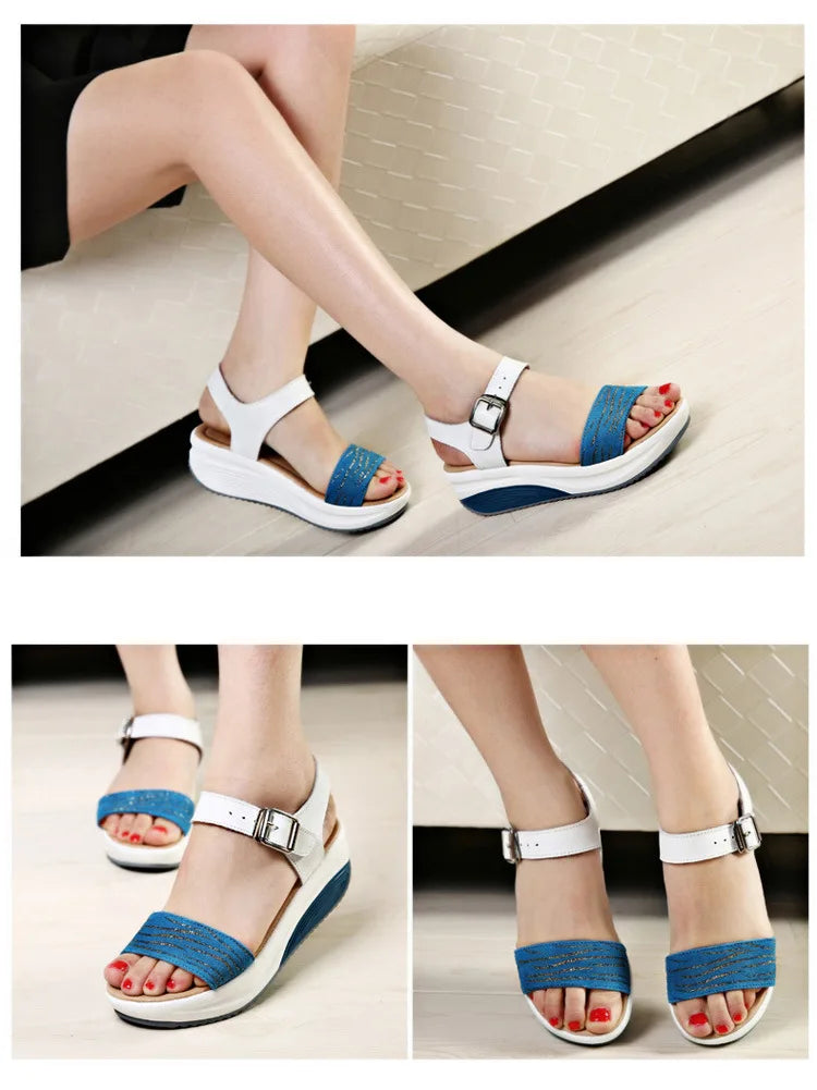 WOIZGIC Women's Ladies Female Genuine Leather Shoes Platform Sandals High Heels Summer Cool Beach Flip Flop 35-40 CDBY-5531 PlatiNum