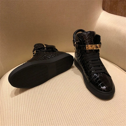 Women’s Genuine Cow Leather Flat Ankle Boots Stone Pattern Black High with Lace Sneakers Designer With Lock Luxury Brands Shoes