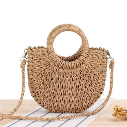 Yogodlns Borsa a tracolla intrecciata in rattan semicircolare fatta a mano Borse a tracolla a tracolla da donna estive Borsa da spiaggia piccola per ragazze Novità