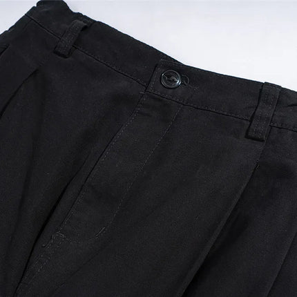 Multi-Pocket Cargo Pants Mens Safari Style Solid Color Pleated Loose Straight-leg Pants Elastic Waist Casual Trousers Men