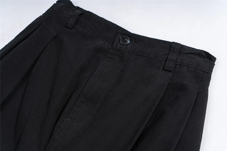 Multi-Pocket Cargo Pants Mens Safari Style Solid Color Pleated Loose Straight-leg Pants Elastic Waist Casual Trousers Men